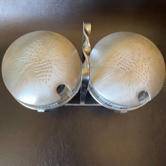 Vintage Libbey MCM Chrome Condiment Set: Glass Jars w/ Aluminum Lids - Picture 3 of 8